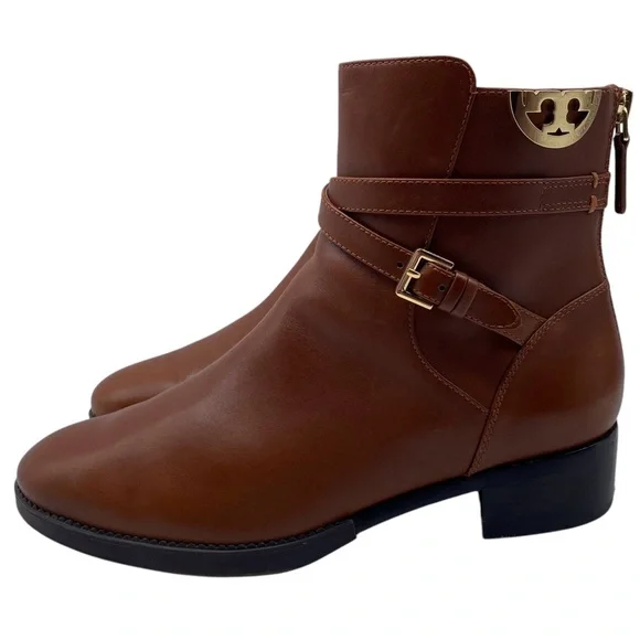 Tory Burch Womens Shoes Sidney Boots Sz 9 Brown Leather Ankle Logo Designer Chic - Picture 13 of 13